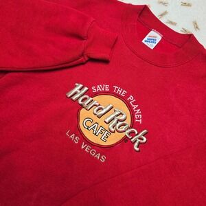 Vintage Hard Rock Cafe Las Vegas Sweatshirt Jerzees Red Save The Planet L